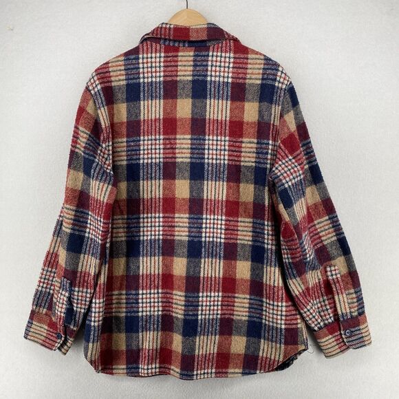 GIMBELS Shirt Mens L Wool Linen Blend Flannel Plaid Shacket Western Red Blue - Picture 3 of 11